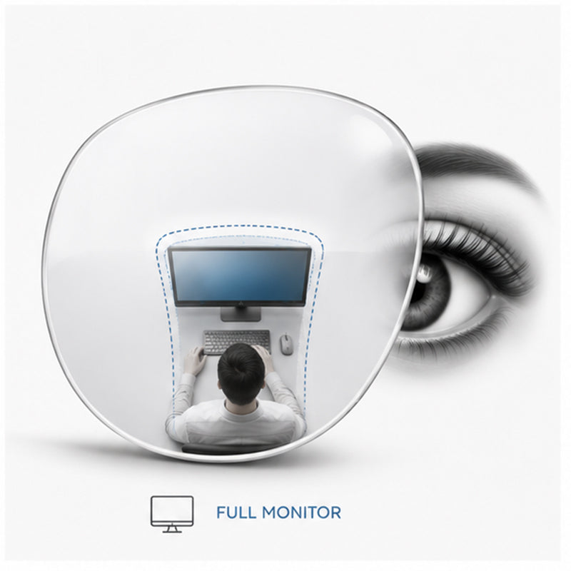 Full Monitor progressive lens optimized exclusively for computer screen use, featuring a wide monitor-focused viewing area for maximum digital working comfort.