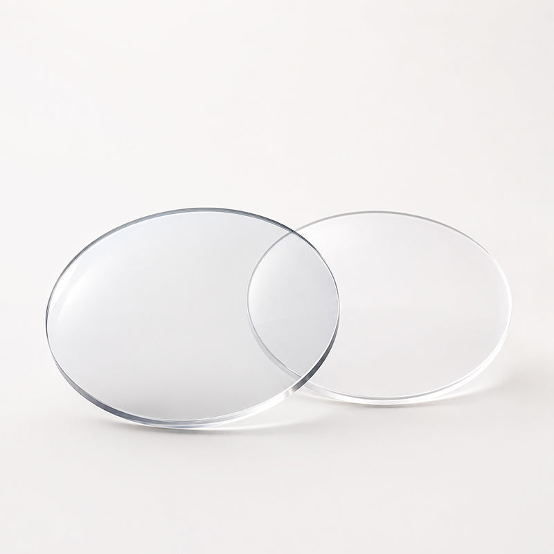 Clear non-prescription lenses for eyeglass frames, perfect for those who want to wear glasses without vision correction.