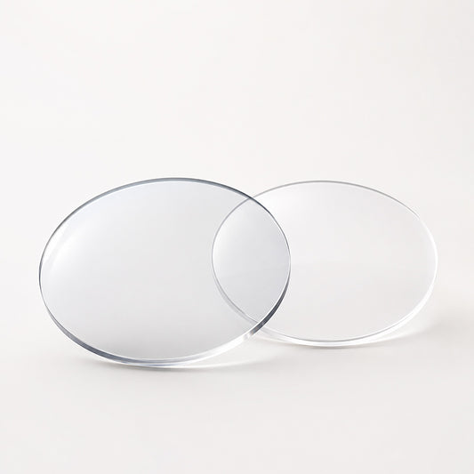 Clear non-prescription lenses for eyeglass frames, perfect for those who want to wear glasses without vision correction.