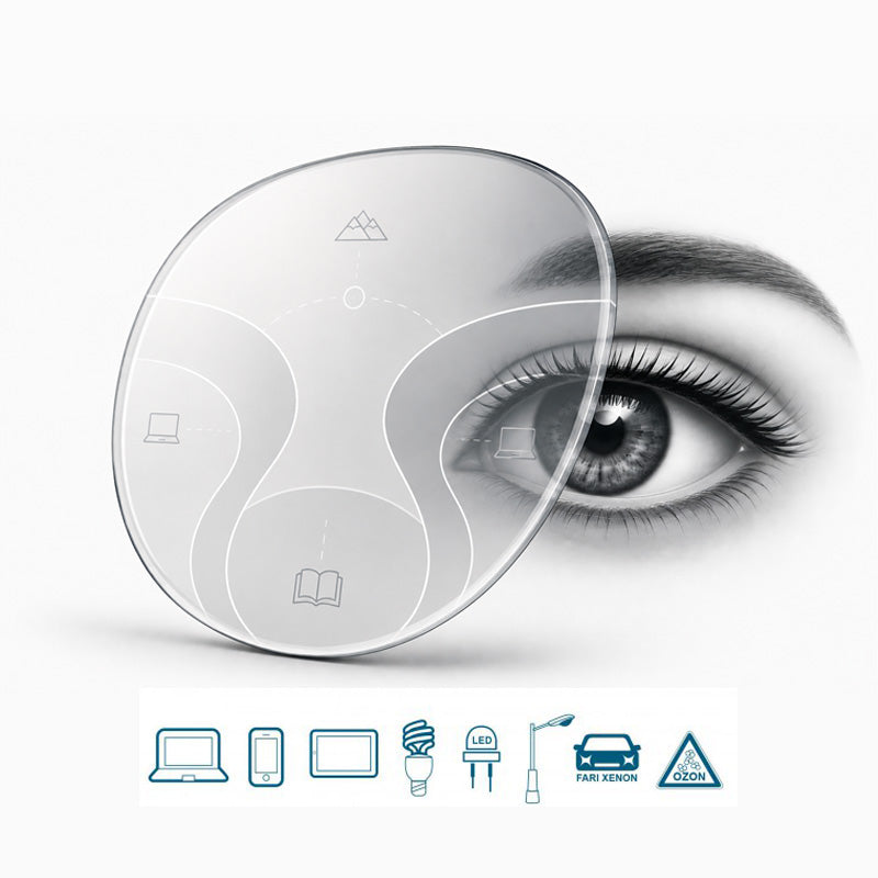 ersonalized Blue Protect progressive lens featuring blue-violet light filtering technology for computers, smartphones and LED lighting, delivering comfortable and natural vision at all distances.