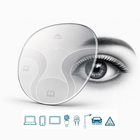 ersonalized Blue Protect progressive lens featuring blue-violet light filtering technology for computers, smartphones and LED lighting, delivering comfortable and natural vision at all distances.