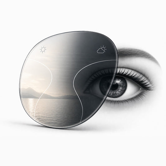 Premium Transitions® photochromic progressive lens with automatic darkening in sunlight, designed to provide natural distance, intermediate and near vision with UV protection and all-day visual comfort.