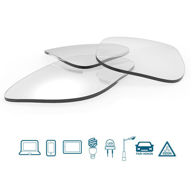 Single vision prescription lenses with built-in blue light protection, ideal for computer, smartphone, tablet, and LED screen users.
