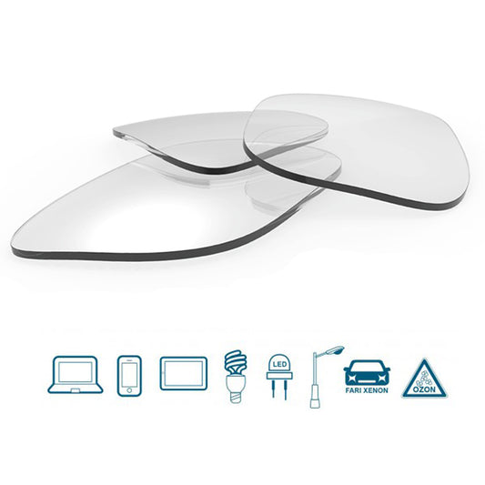 Single vision prescription lenses with built-in blue light protection, ideal for computer, smartphone, tablet, and LED screen users.