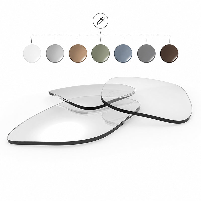 Single vision prescription lenses with customizable tint options, available in different colors for custom prescription sunglasses.