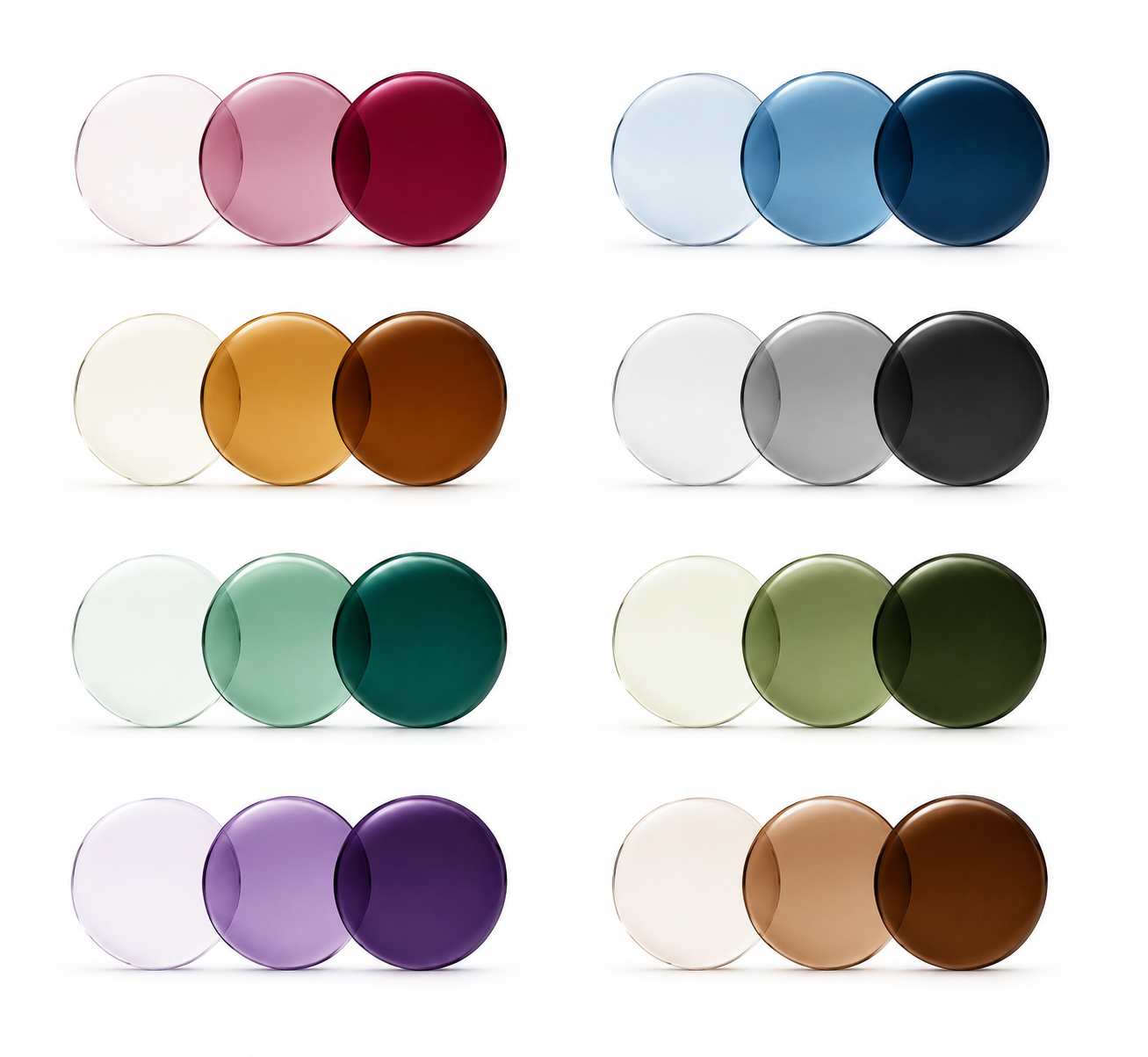 Available colors for Transitions prescription photochromic lenses: Ruby, Sapphire, Amber, Grey, Emerald, Graphite Green, Amethyst and Brown.