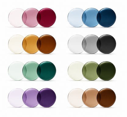 Available colors for Transitions prescription photochromic lenses: Ruby, Sapphire, Amber, Grey, Emerald, Graphite Green, Amethyst and Brown.