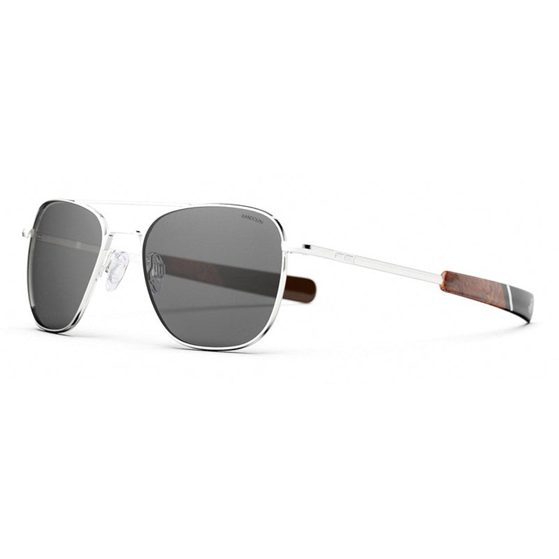 Randolph Sunglasses, Model: AVIATOR23K Colour: WhiteGoldAmericanGraywithJetwayTemples
