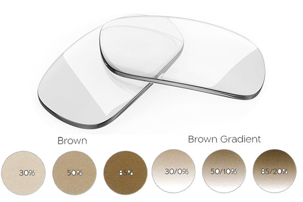 Monofocal Lenses: Uniform and Gradient Brown Tint.